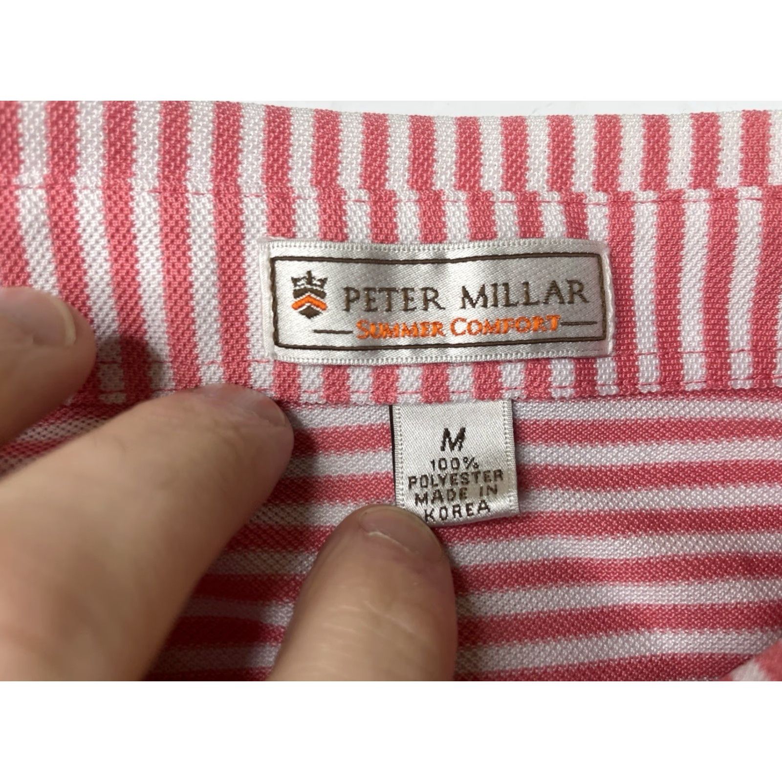 Peter Millar Peter Millar Summer Comfort Polo Pink Striped Regular Short Sleeve Med M Men Golf Casual Workwear Performance Shirt Size US M / EU 48-50 / 2 - 3 Thumbnail
