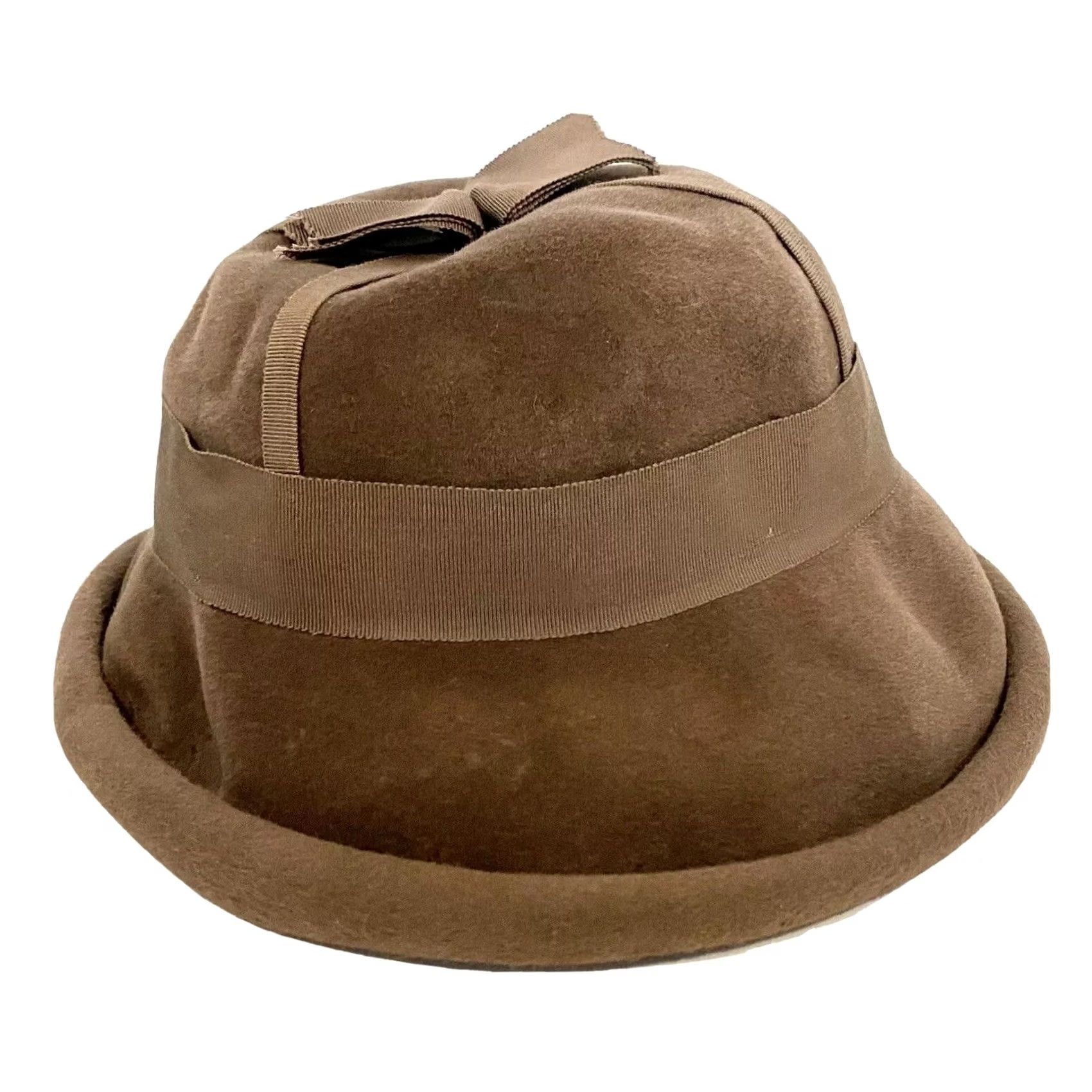 Velour VINTAGE Shari Qualite 40s Womens Hat Cloche Velour Brown Made Italy Ribbon Detail Mens? Womens Size ONE SIZE - 5 Thumbnail
