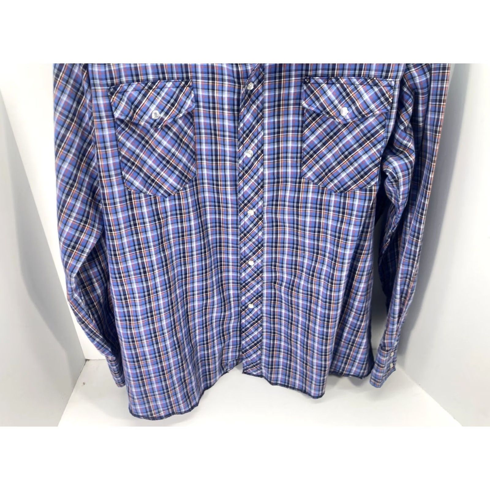 Wrangler VINTAGE Wrangler Pearl Snap Shirt Men XL Blue Plaid Long Sleeve Western Mens Size US XL / EU 56 / 4 - 3 Thumbnail