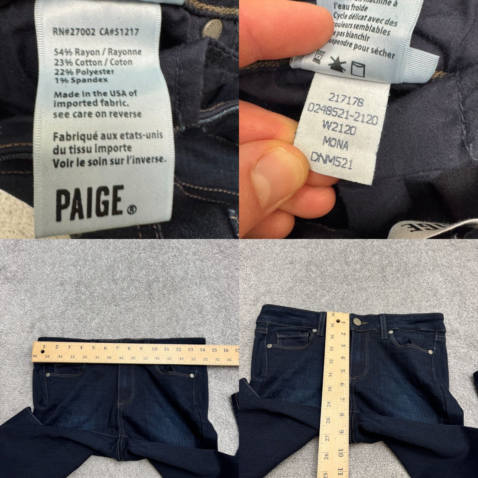 Paige Paige Skyline Jeans Womens 27 Skinny Denim Black Dark Wash Mid Rise 5-Pocket Stretch Size 26" / US 2 / IT 38 - 8 Thumbnail
