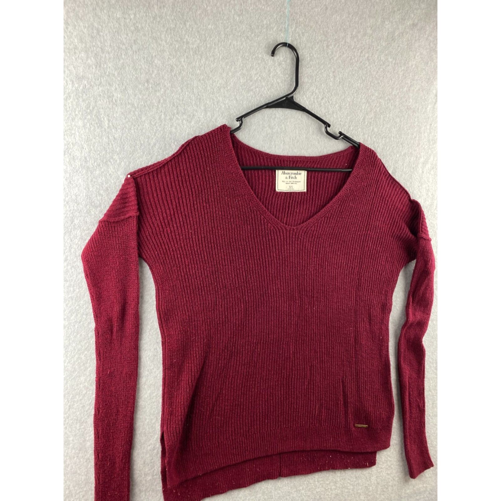 Abercrombie & Fitch Abercrombie & Fitch Sweater Womens XS Maroon Pullover V-Neck Cable-Knit Stretch Size XS / US 0-2 / IT 36-38 - 4 Thumbnail