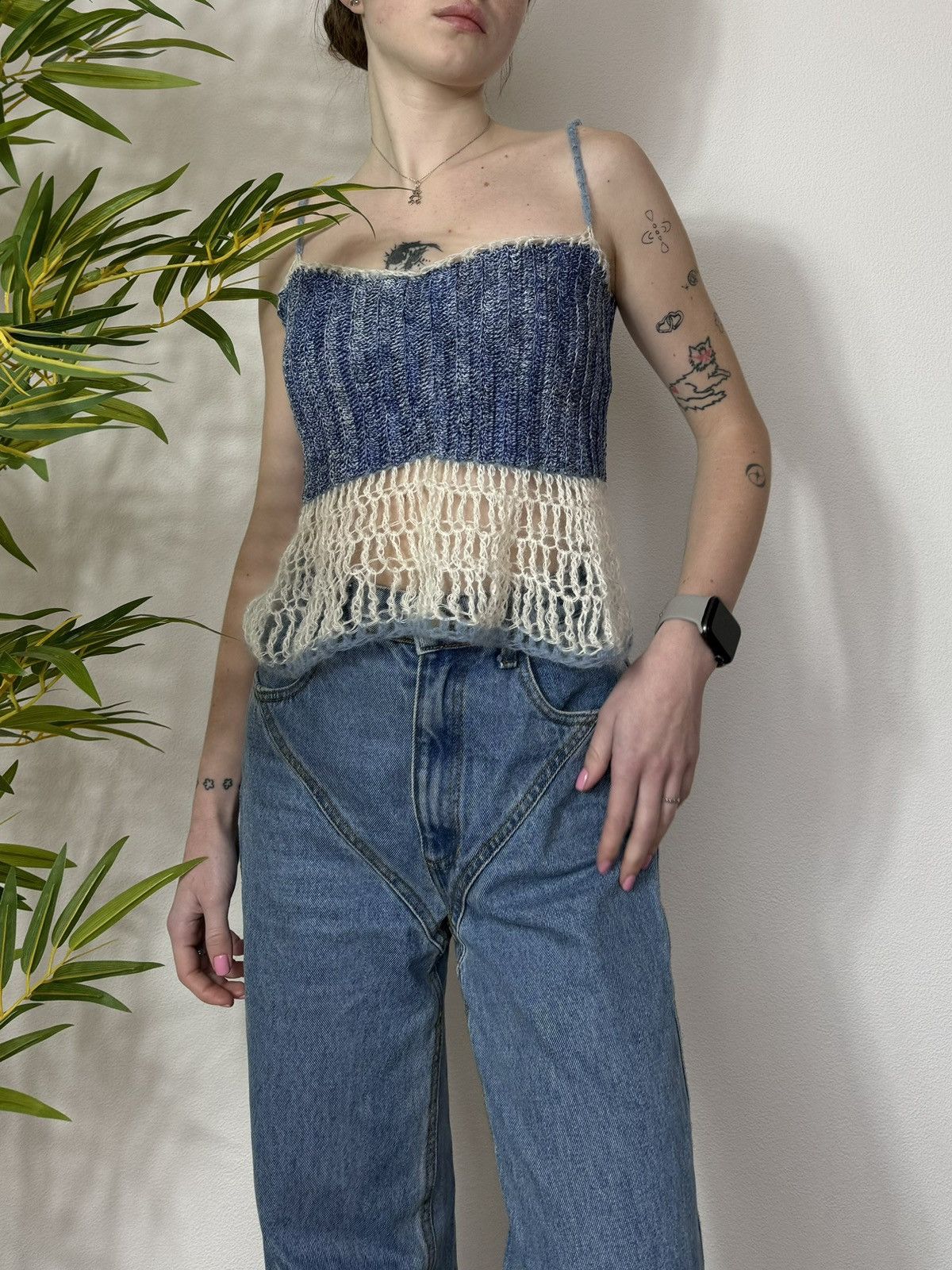 Vintage HAND KNITTED VINTAGE DENIM STYLE TANK TOP Size M / US 6-8 / IT 42-44 - 3 Thumbnail