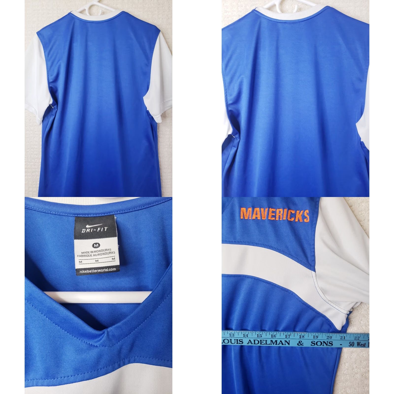 Nike Nike Team Dri-Fit Mavericks Polo Shirt Mens Blue White V-Neck Short Sleeve Embroidered Logo Size US 31 - 8 Thumbnail