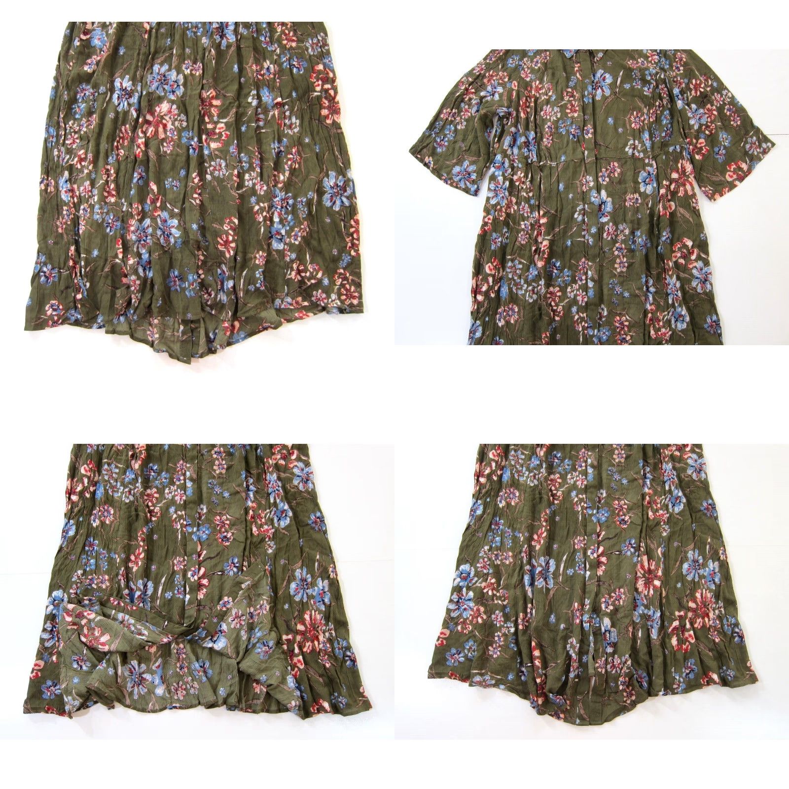 Vintage Woman Within Dress Maxi Floral Button Down 26W Green Pink Blue Pockets Short Sleeve Rayon Long 72" Hip 54.5" Shoulder to Hem Womens Size 4XL / US 24-26 - 8 Thumbnail