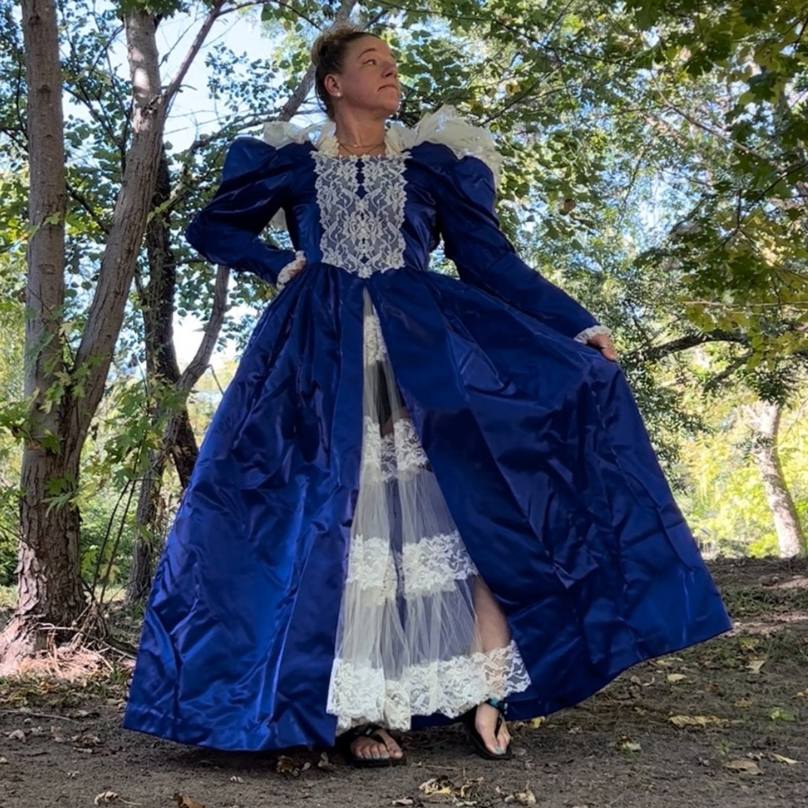 Vintage Victorian Shakespeare blue sateen lace puff sleeve dress | Grailed