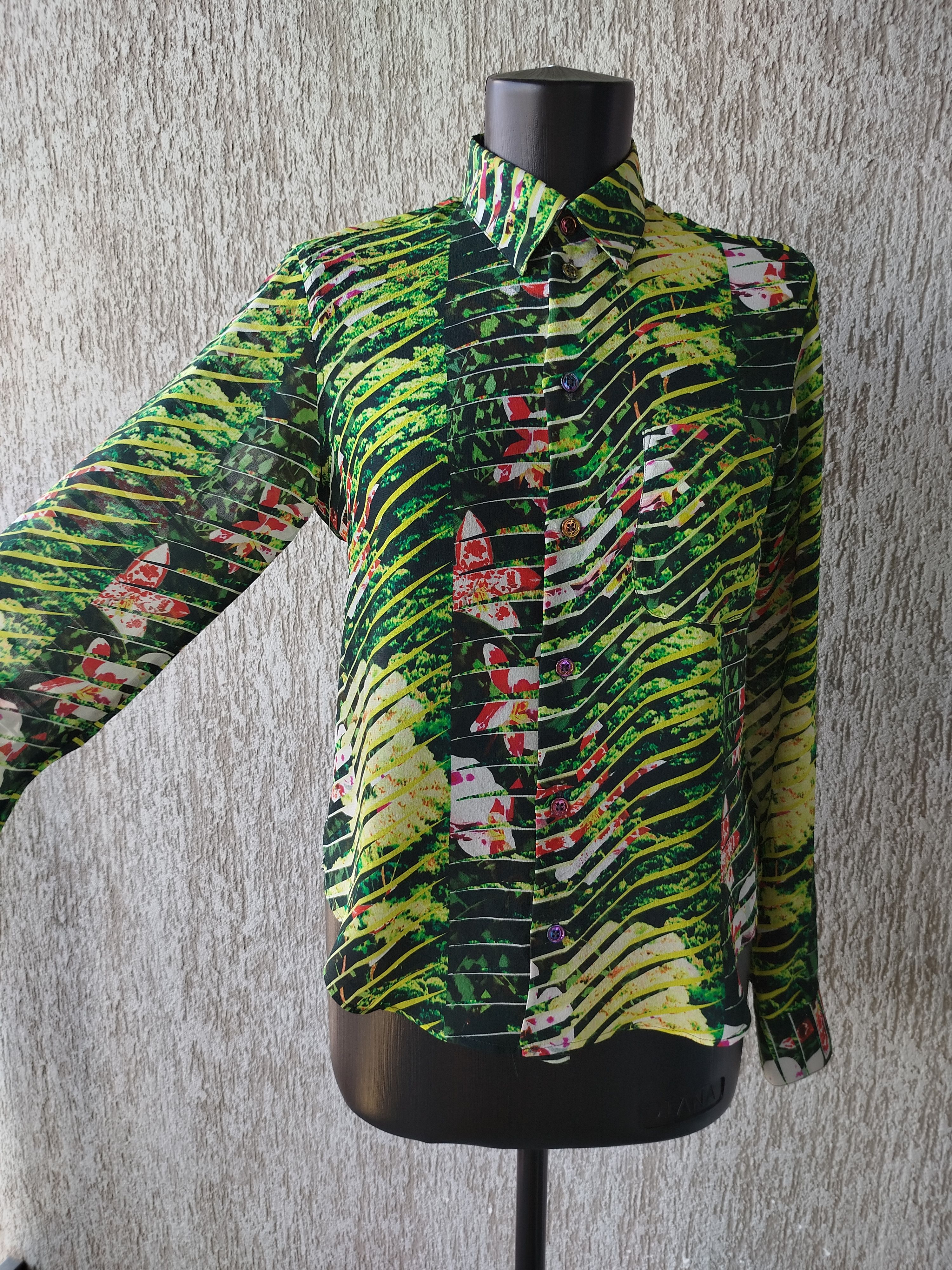 Kenzo Blouse Long Sleeve Tropical Floral 100% Silk Size 34/XS Size XS / US 0-2 / IT 36-38 - 10 Thumbnail