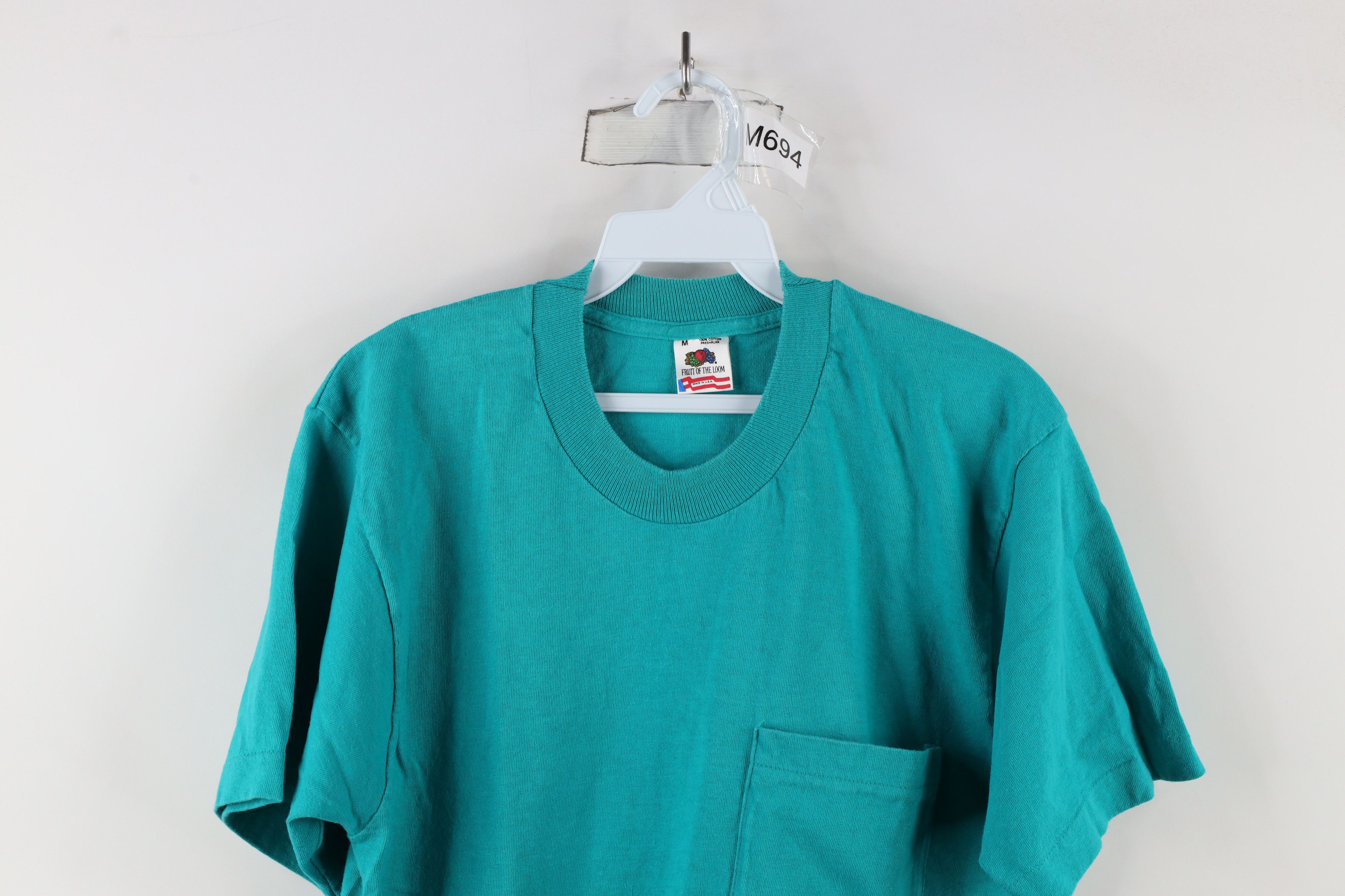 Vintage Vintage 90s Streetwear Blank Pocket T-Shirt Cotton Teal USA Size US M / EU 48-50 / 2 - 2 Thumbnail