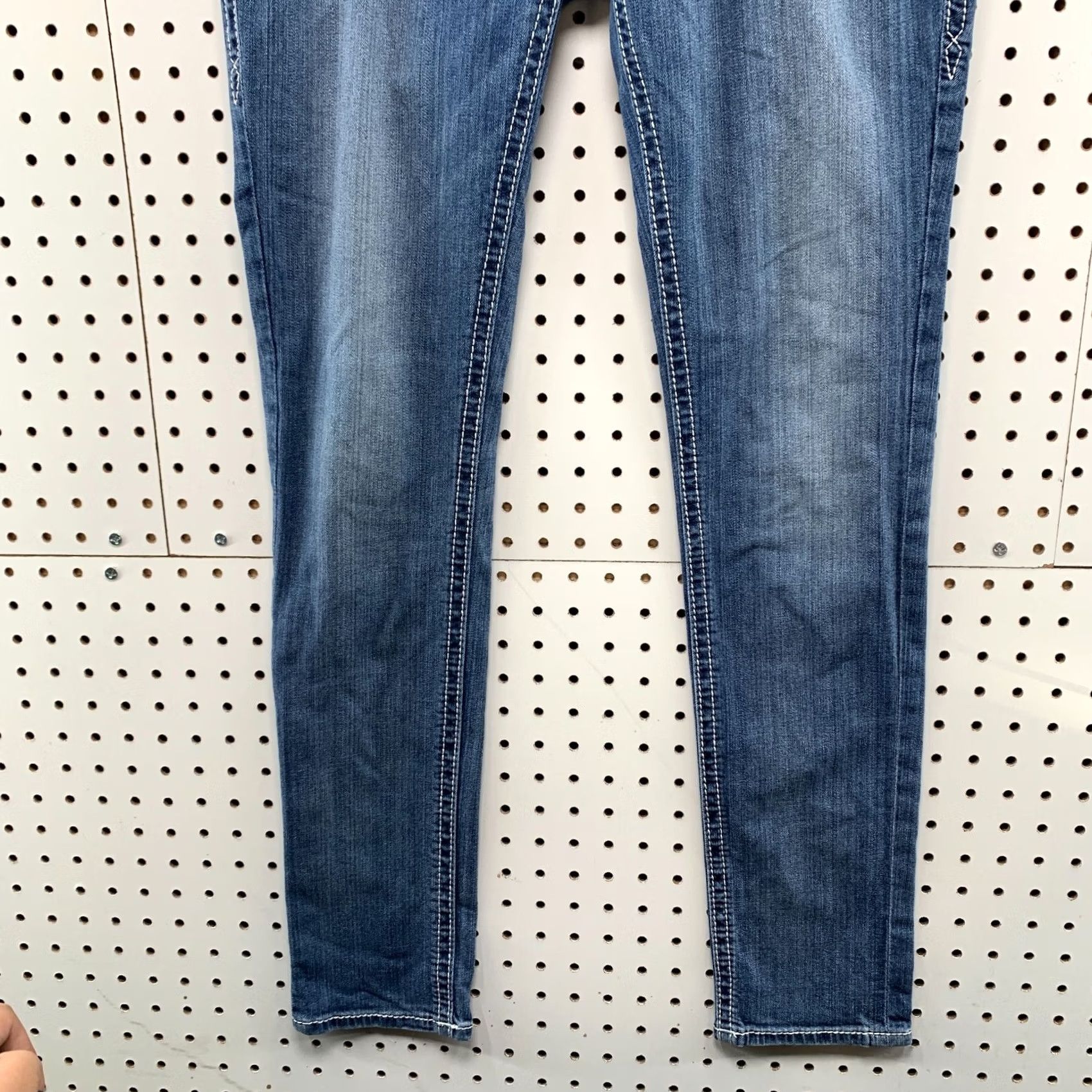 Vintage VINTAGE Rock Revival Skinny Jeans WOmens Size 29 SLim Blue Flap Pocket Fits 32x30 Denim Size 29" - 5 Thumbnail