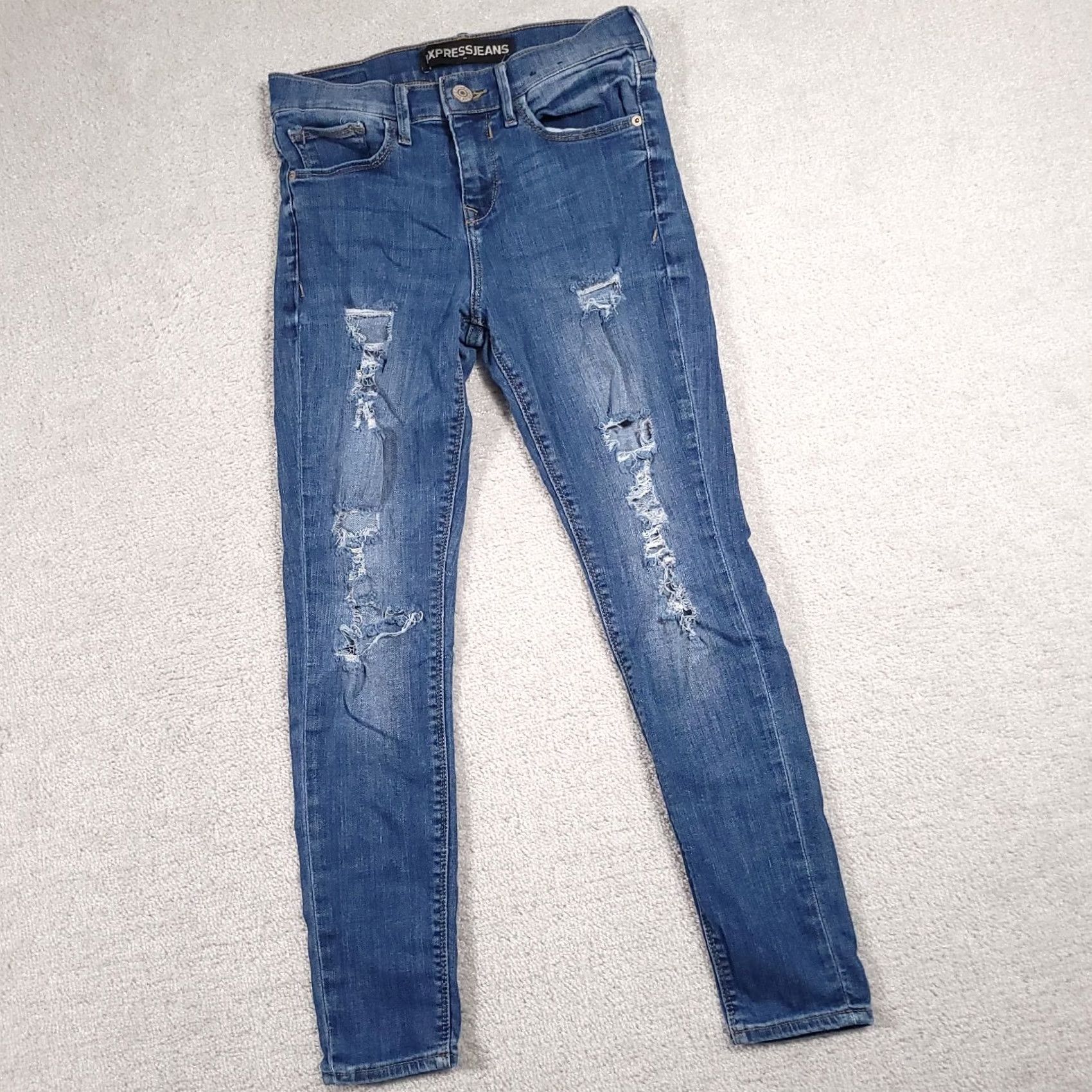 Express VINTAGE Express Jeans Skinny Ankle Mid Rise Destroyed Women's 2S Short Stretch Denim Size 26" / US 2 / IT 38 - 2 Thumbnail