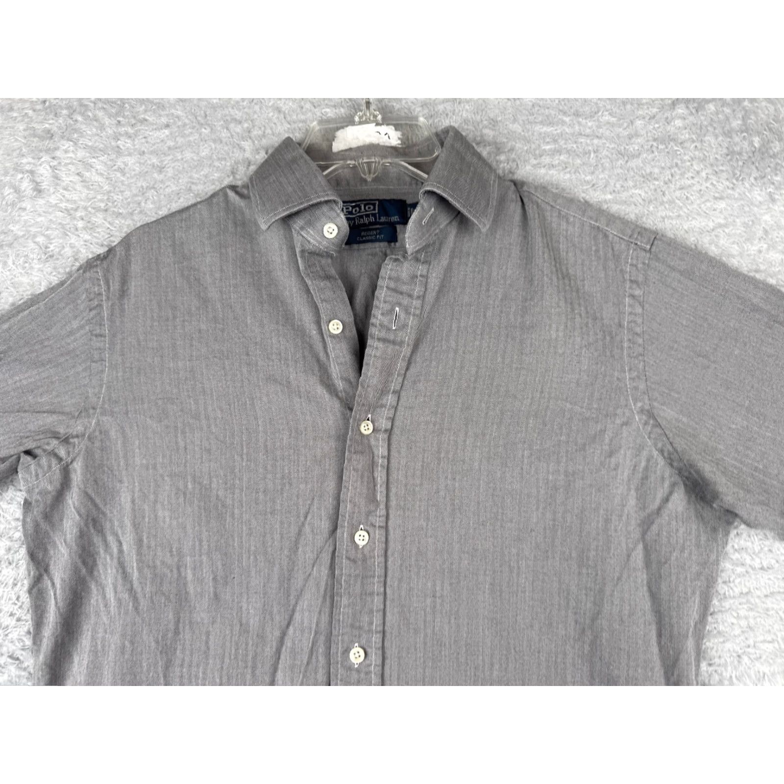 Polo Ralph Lauren VINTAGE Polo Ralph Lauren Shirt Mens Adult 15 Gray Cotton Herringbone Button-Up-Gray Reg/Regular Camping Outdoor 40 Chest Fall Winter Spring 15 Mens Size US M / EU 48-50 / 2 - 6 Thumbnail