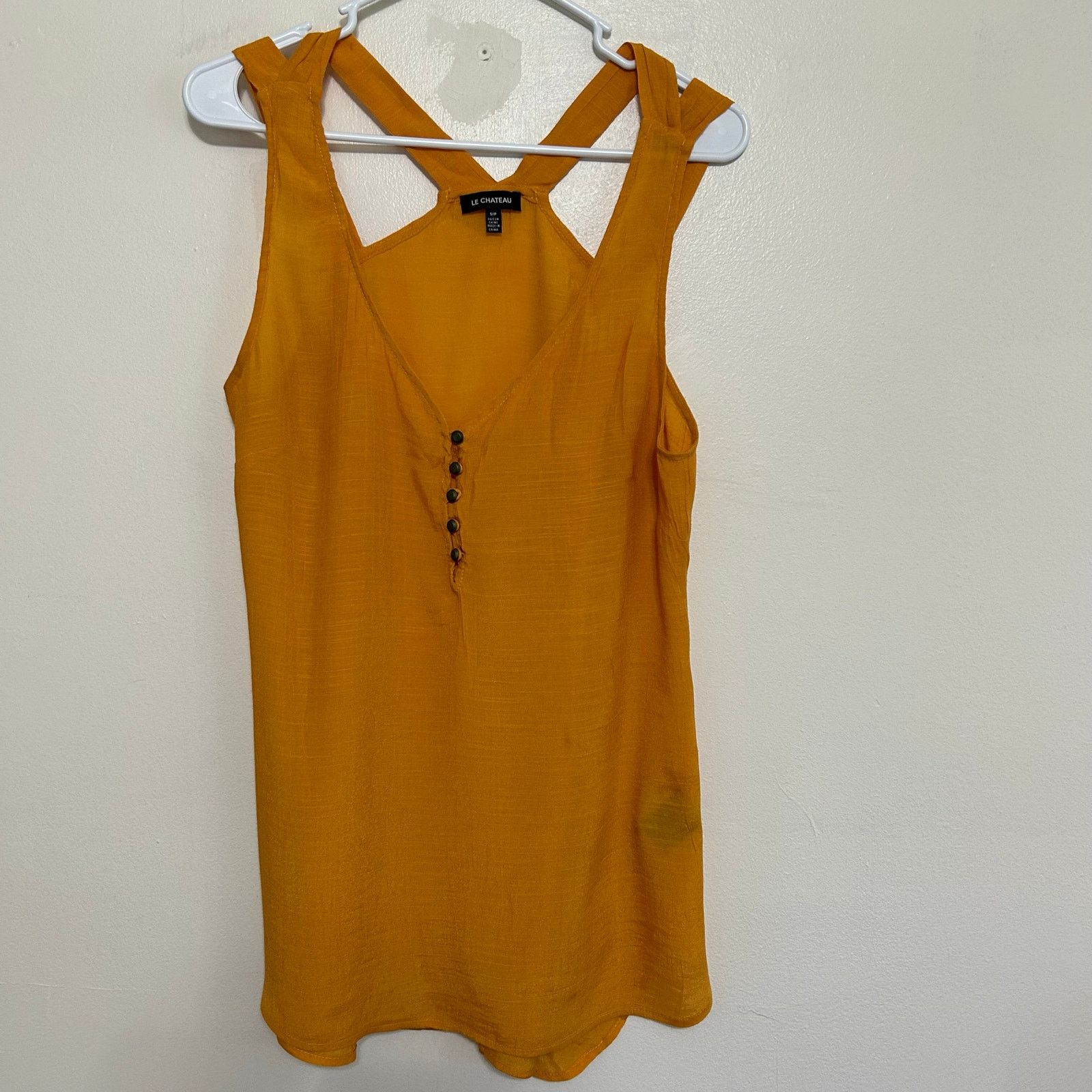 Le Chateau Le Chateau Mustard Sleeveless Henley Strappy Back Top Small Size S / US 4 / IT 40 - 1 Thumbnail