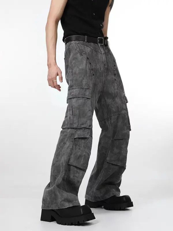 VIBE Vintage studded pleated pocket cargo denim trousers Size US 34 / EU 50 - 2 Thumbnail