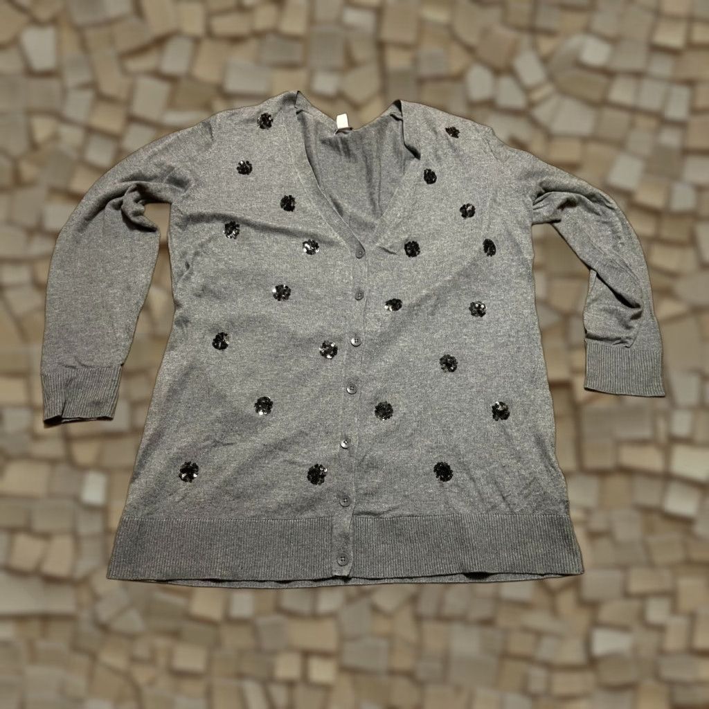 Old Navy Old Navy Cardigan Sweater, Women's XL, Gray, V-neck, Sequin, Casual Wear, Regular Fit, Long Sleeve, Fall Spring Summer, Womens Size XL / US 12-14 / IT 48-50 - 1 Thumbnail