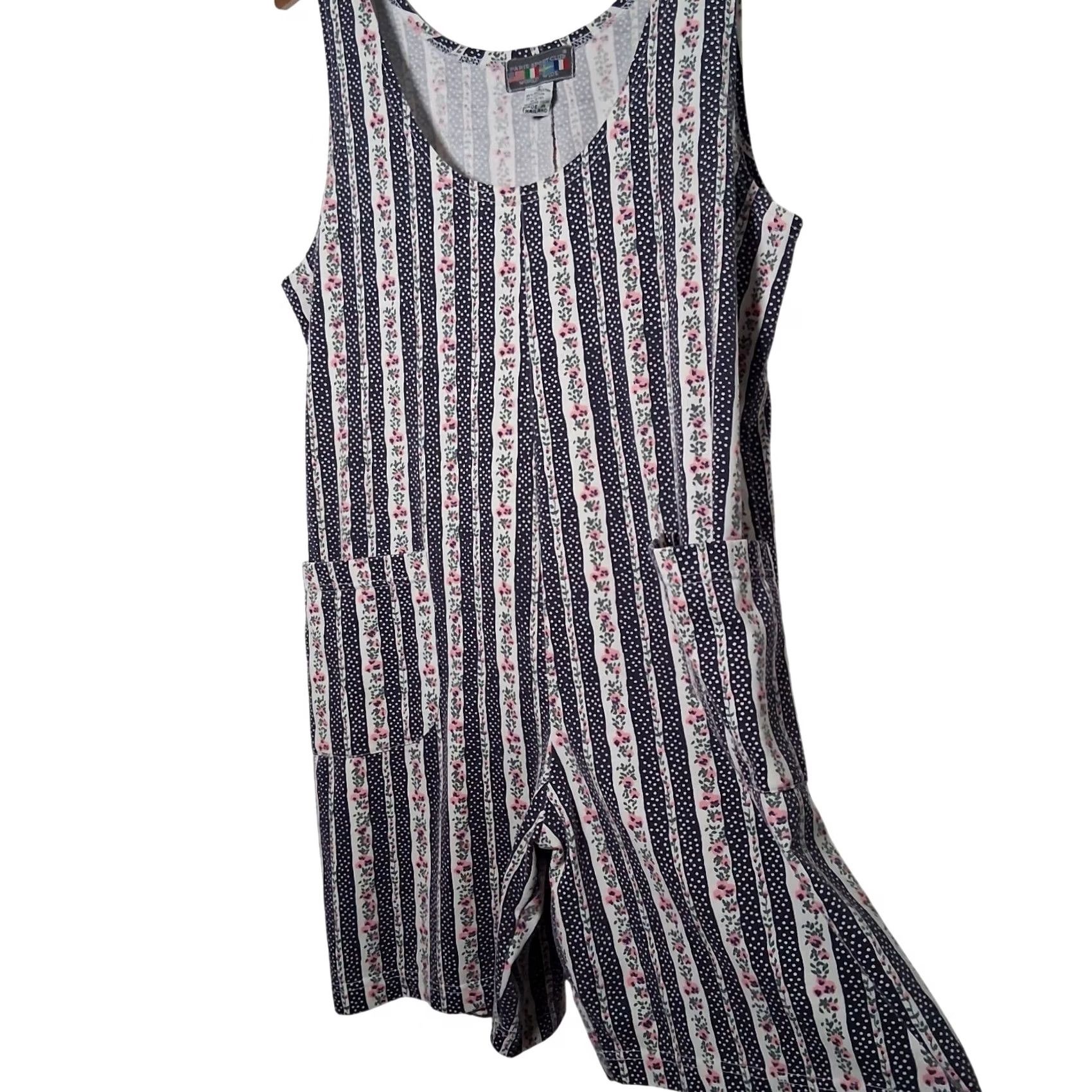 Vintage VINTAGE Paris Sport Club Romper Blue S Polka Dot Striped Pink Floral 1990s Size 28" / US 6 / IT 42 - 5 Thumbnail