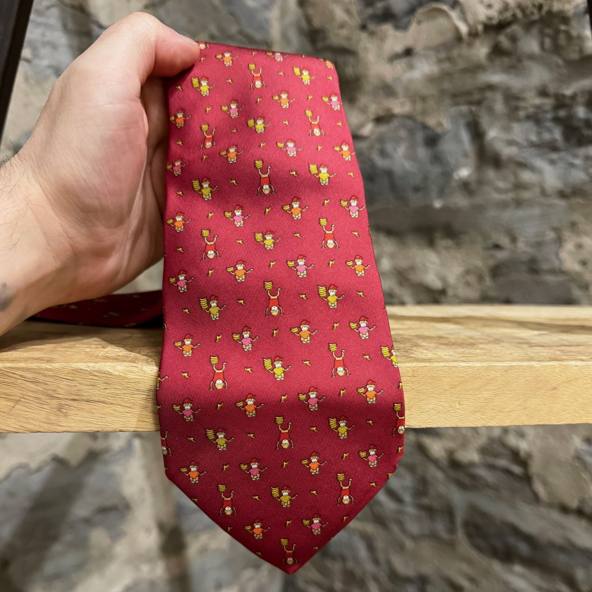 Salvatore Ferragamo Salvatore Ferragamo Burgundy Red Monkey Silk Tie Size ONE SIZE - 2 Thumbnail