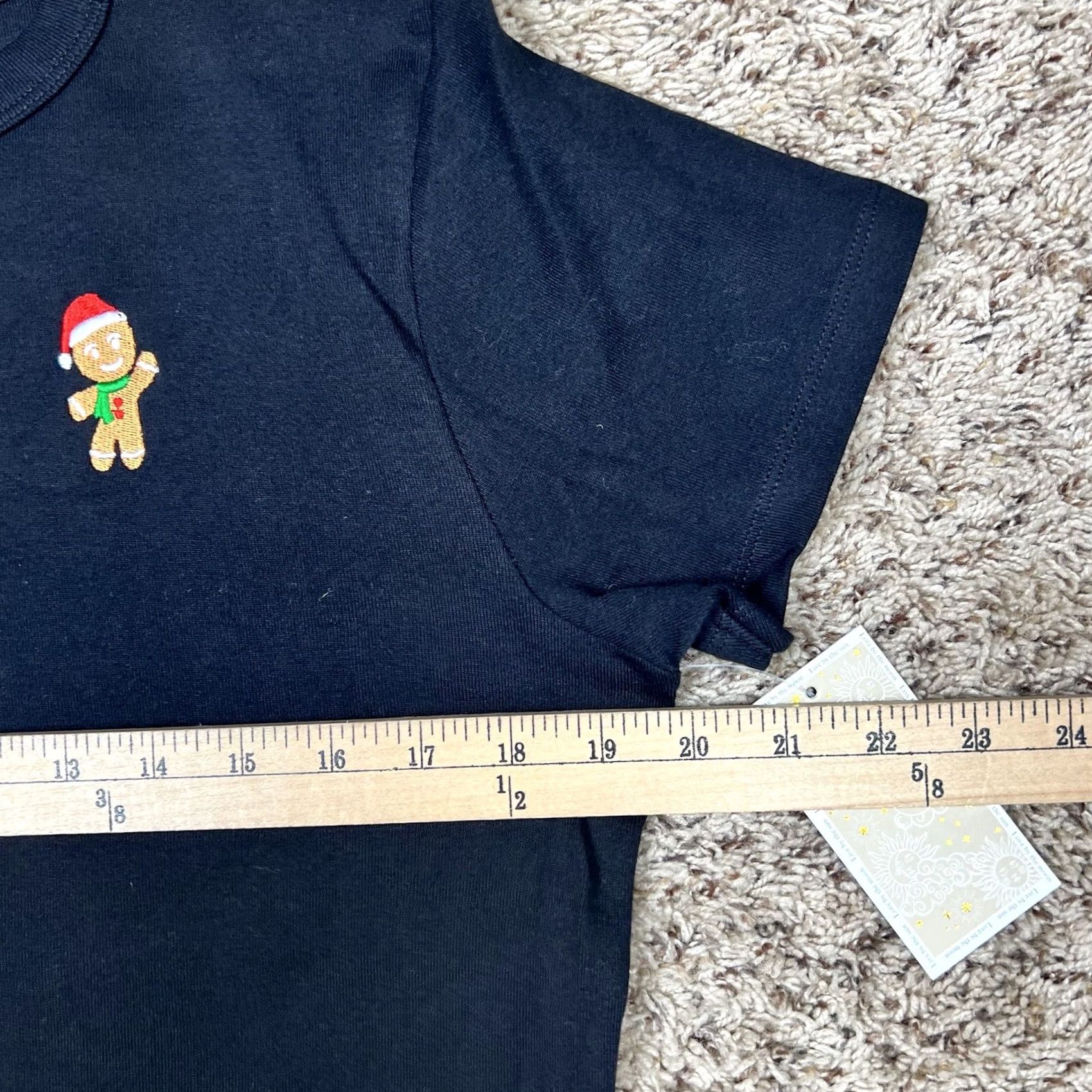 Vintage La Luna Christmas Crop Top T-Shirt Womens Large Embroidered Ginger Bread Cotton Black Short Sleeve Henley 100% Cotton Crew Neck Cropped Size L / US 10 / IT 46 - 7 Thumbnail