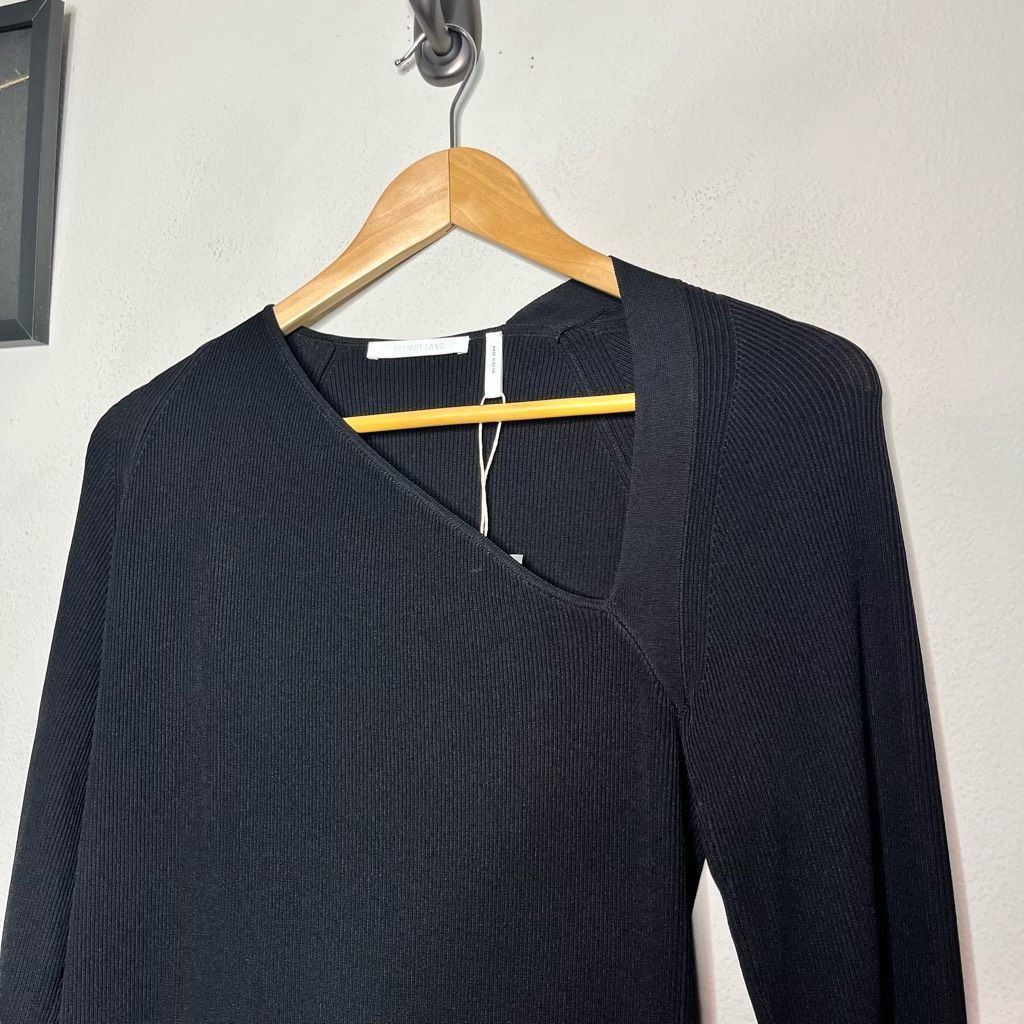 Helmut Lang Helmut Lang Dress Black Ribbed Knit Asymmetrical Long Sleeve Size L / US 10 / IT 46 - 4 Thumbnail