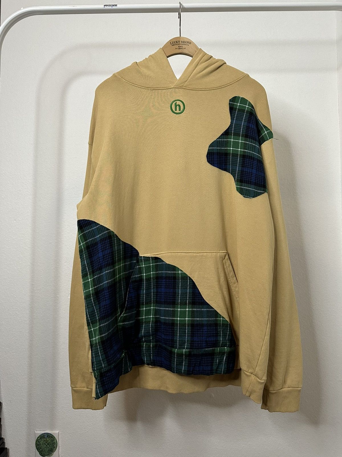 image of Hidden Ny Small Logo Patchwork Hoodie Size Large in Tan, Men's