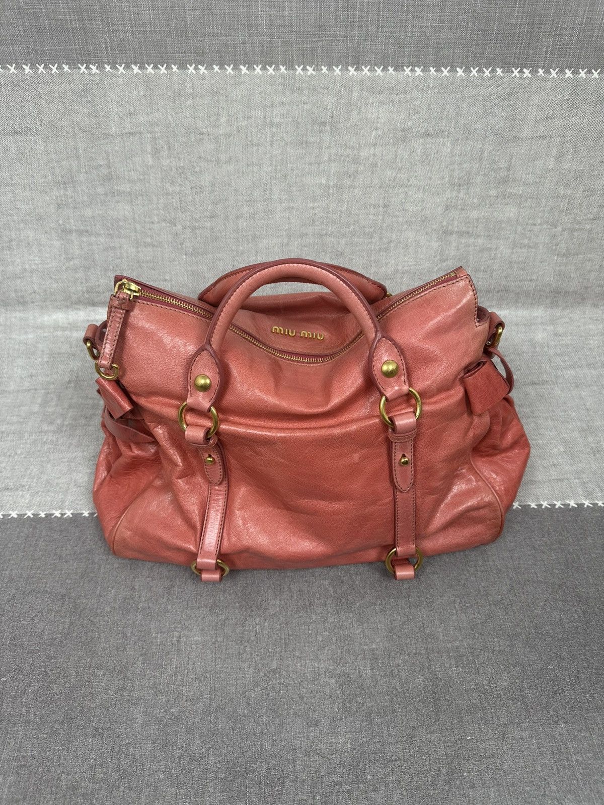 Miu Miu Miu Miu Vitello Lux Bow Bag — Coral Pink Leather — Size 26 Size ONE SIZE - 4 Thumbnail