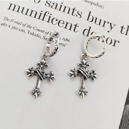 VIBE 925 Silver Plated Cross Dangle Drop Earrings for Men Women Size ONE SIZE - 1 Thumbnail