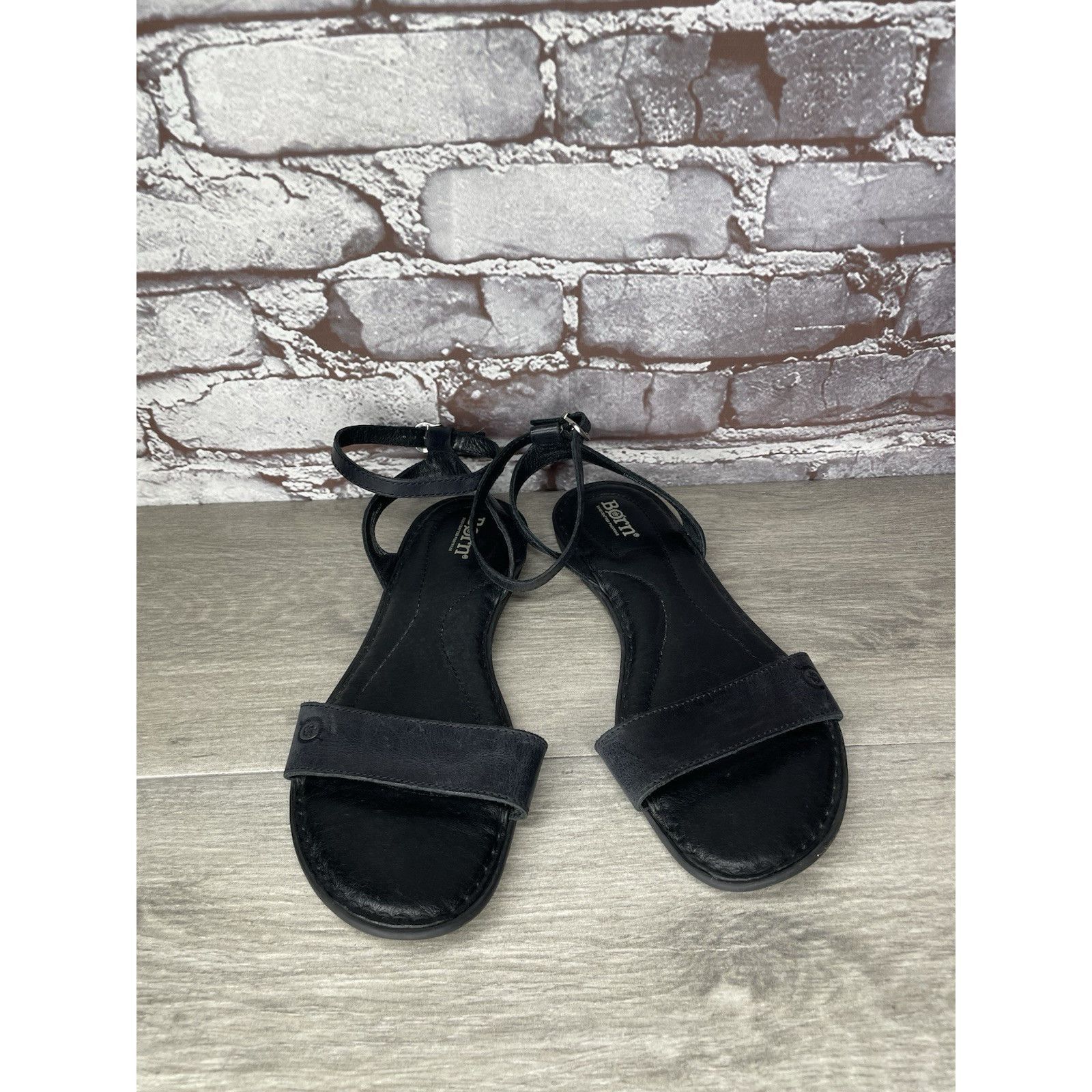 Born Born Handcrafted Black Leather Open Toe Ankle Strap Flats Sa Size US 8 / IT 38 - 11 Thumbnail