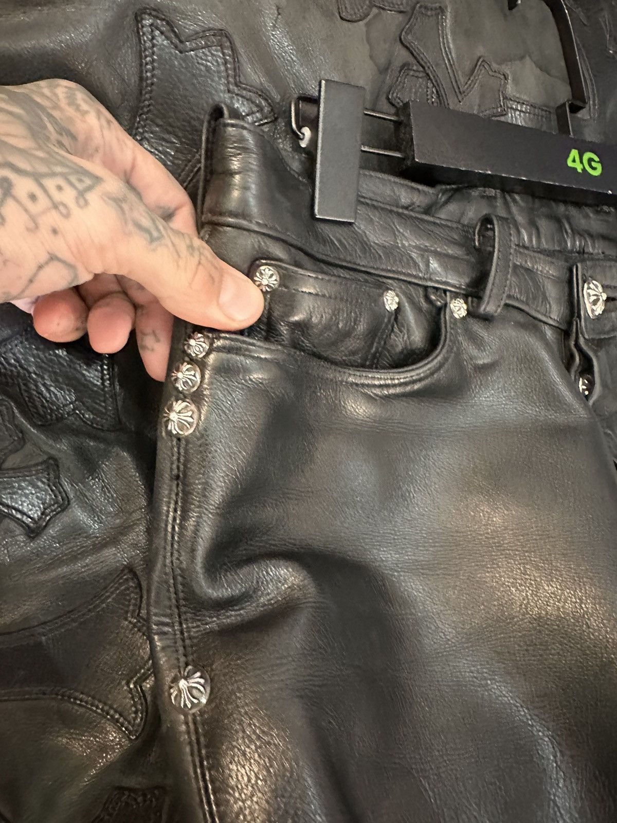 Chrome Hearts CHROME HEARTS CUSTOM STUDDED ROCKSTAR LEATHER JEANS CROSS Size US 30 / EU 46 - 10 Thumbnail