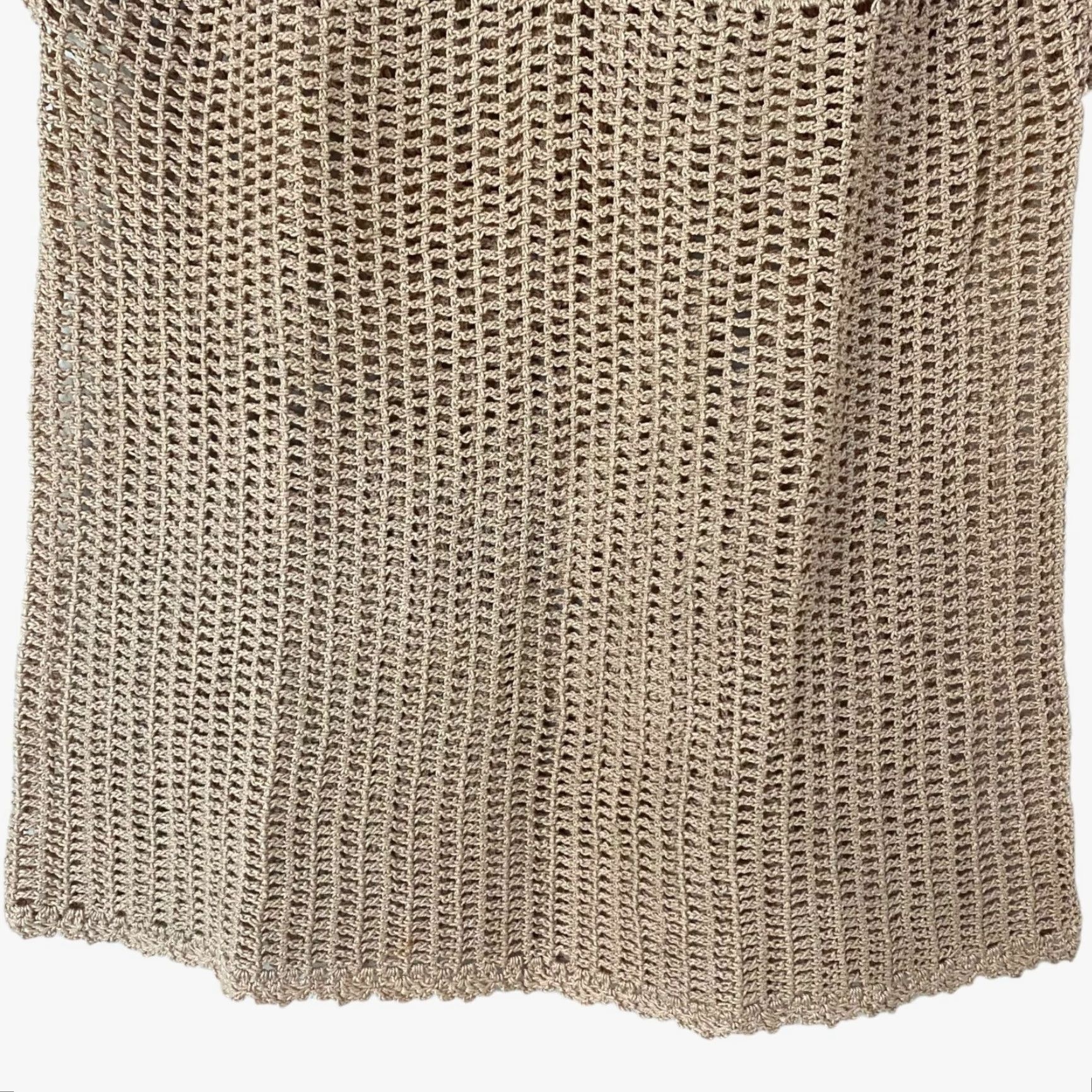 Vintage VINTAGE Flair Boho Crochet Knit V-Neck Blouse Womens Medium Short Sleeve Top Tan Beige Cotton Size M / US 6-8 / IT 42-44 - 6 Thumbnail
