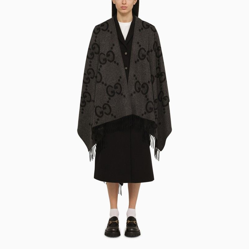 image of Gucci Grey/black Reversible Jumbo Cashmere Cape, Women's