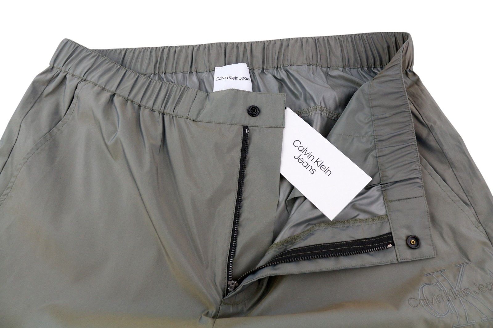 Calvin Klein XL Grey Elastic Waist Shiny Track Zip Cargo Trousers 85167 Size US 36 / EU 52 - 4 Thumbnail