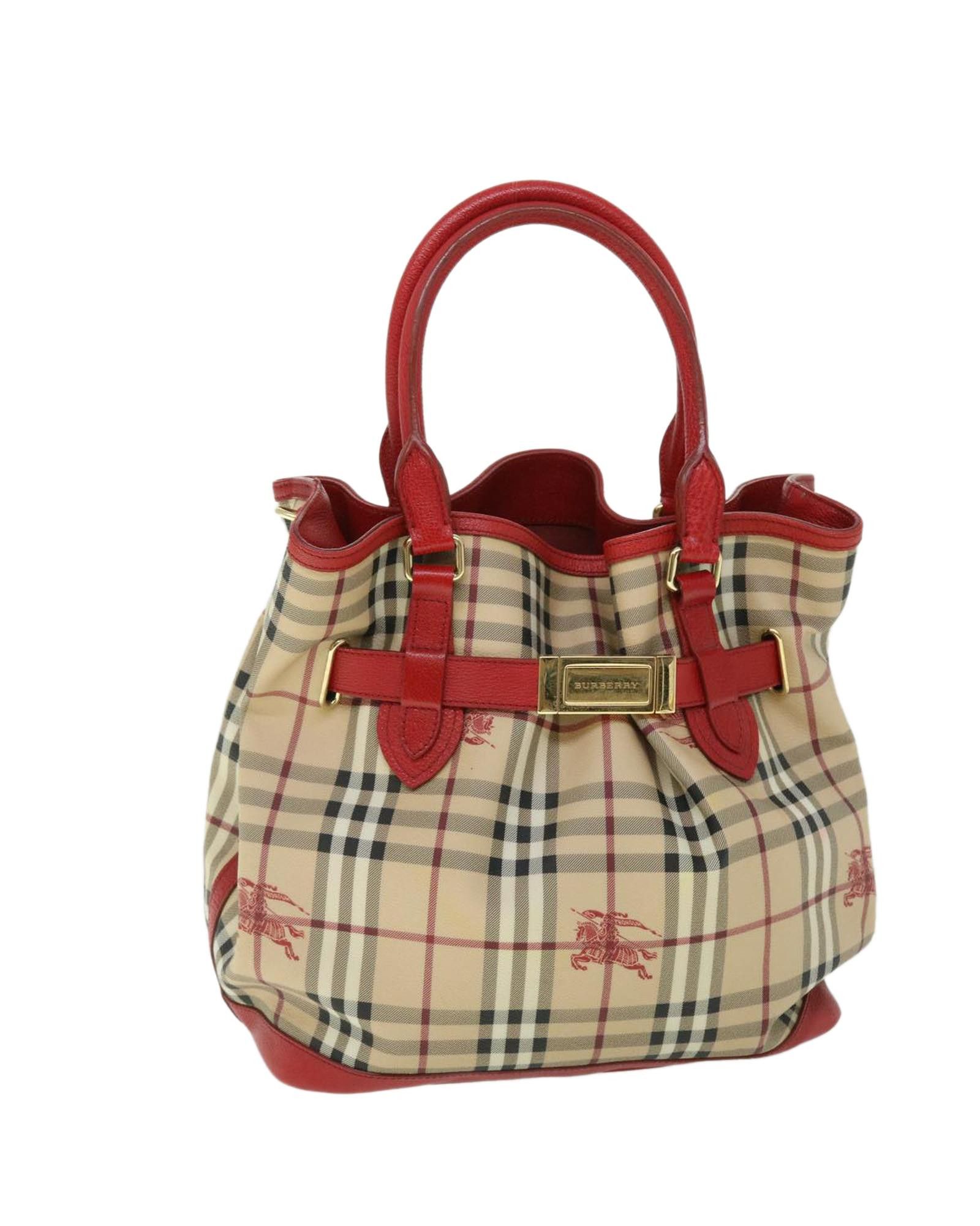 image of Burberry Checkered Pvc Leather Tote Bag in Beige, Women's