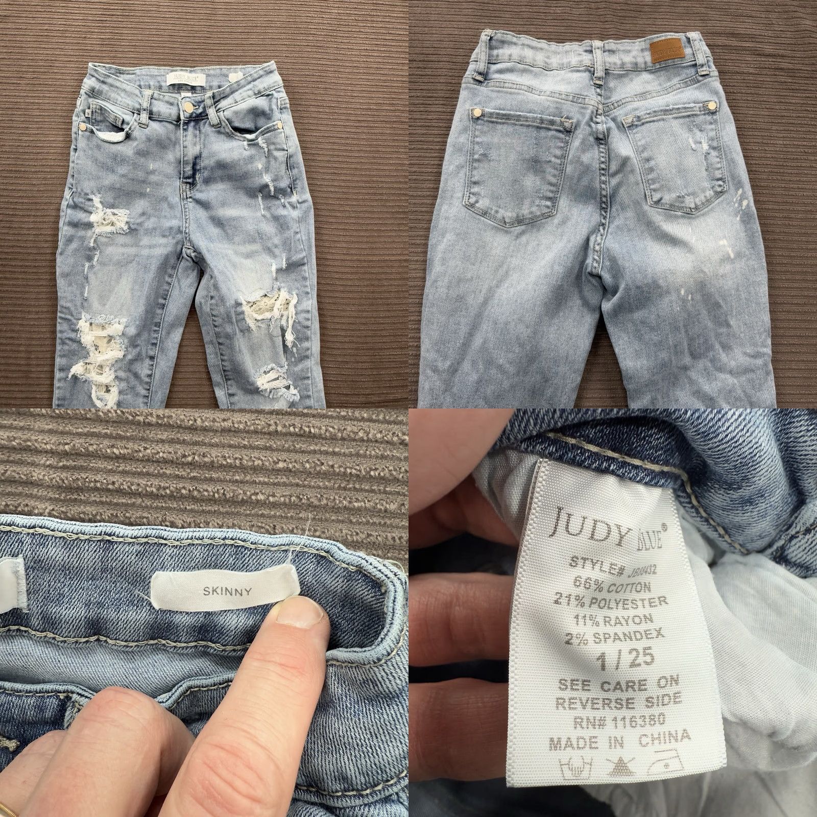 Vintage Judy Blue Jeans Women 25 Blue Cotton Mid Rise Distressed Skinny Comfort Denim Stretch Size 42" / US 20 - 8 Thumbnail