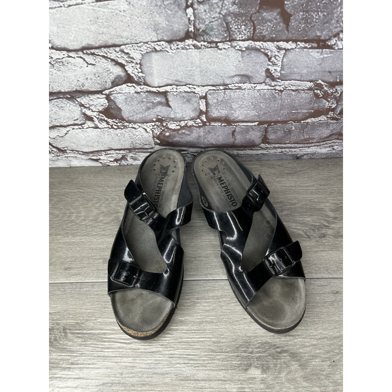Mephisto Mephisto Black Patent Leather Buckle Wedge Sandals Women’s S Size US 7.5 / IT 37.5 - 4 Thumbnail
