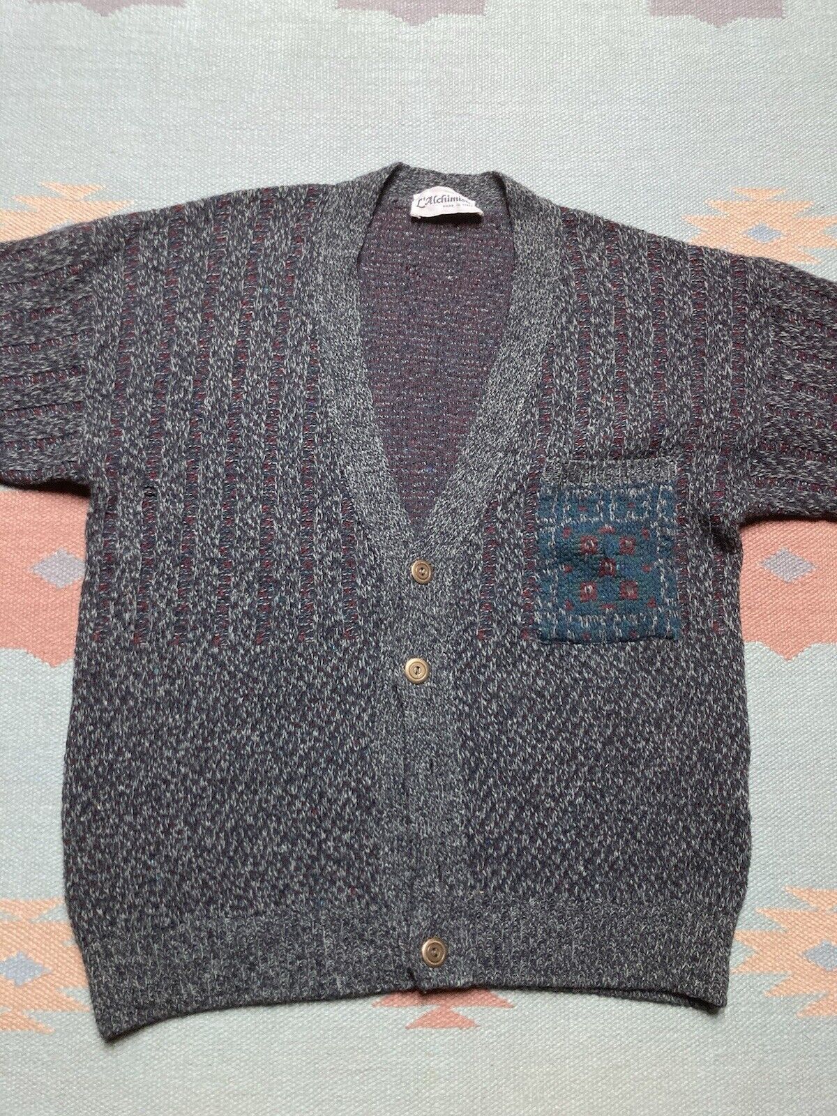 Vintage VTG knit sweater cardigan wool blend button front Italy M Size US M / EU 48-50 / 2 - 2 Thumbnail