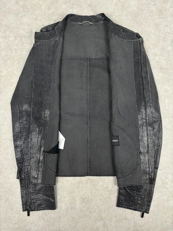 Emporio Armani SS2014 Emporio Armani Dark Grey Leather Perforated Laser-Cut Jacket Size US L / EU 52-54 / 3 - 6 Thumbnail
