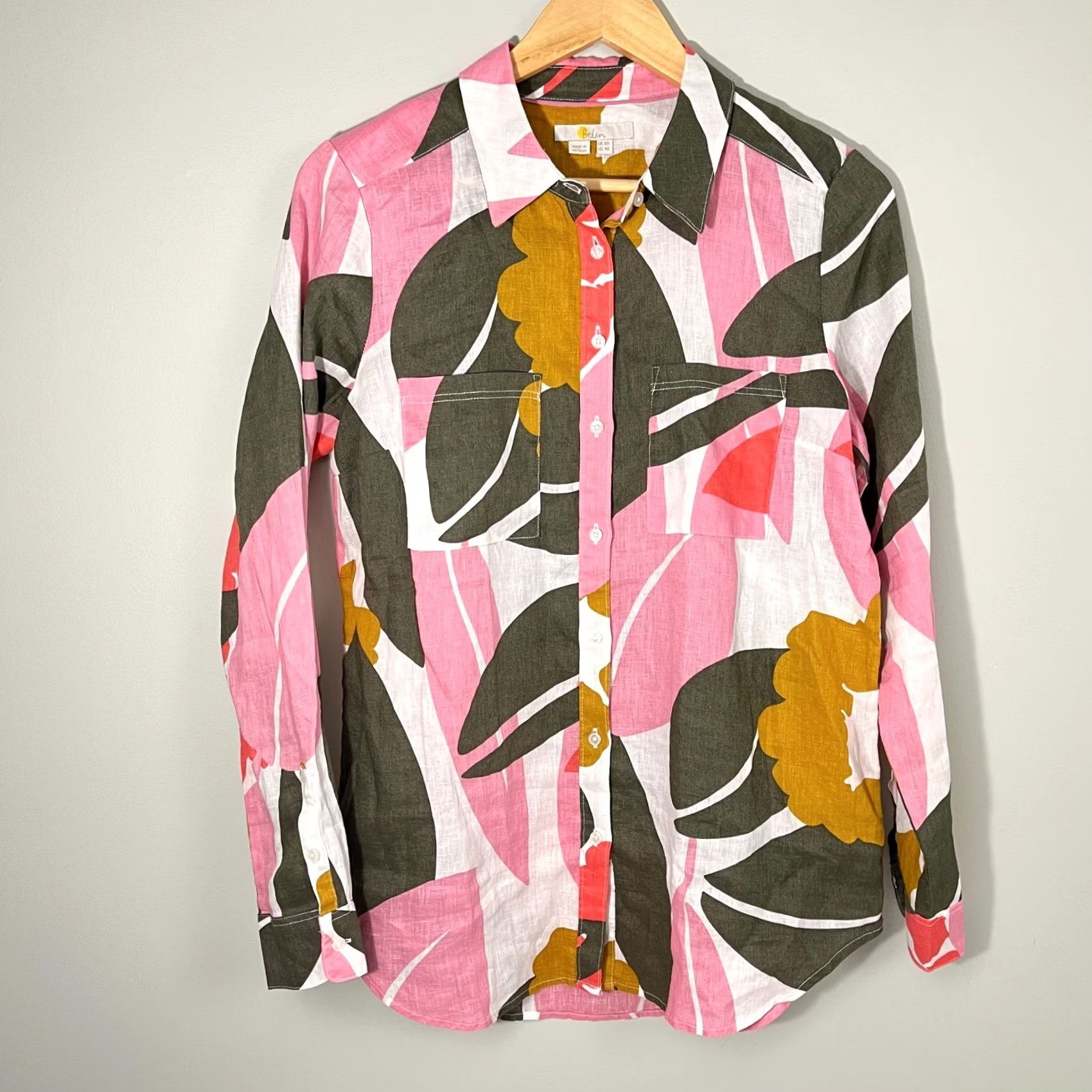Boden Boden Blouse Womens UK 8 / US 4 Colorful Floral Linen Boho Spring Button Front Shirt Womens Multicolor Floral Bohemian Classic 4 Regular Size S / US 4 / IT 40 - 2 Thumbnail