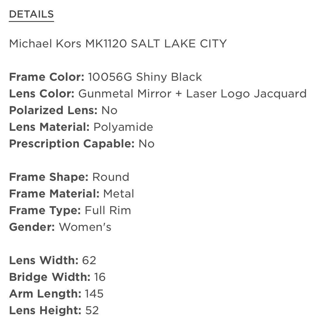 Michael Kors Michael Kors Sunglasses MK1120 SALT LAKE CITY 10056G Shiny B Size ONE SIZE - 6 Thumbnail
