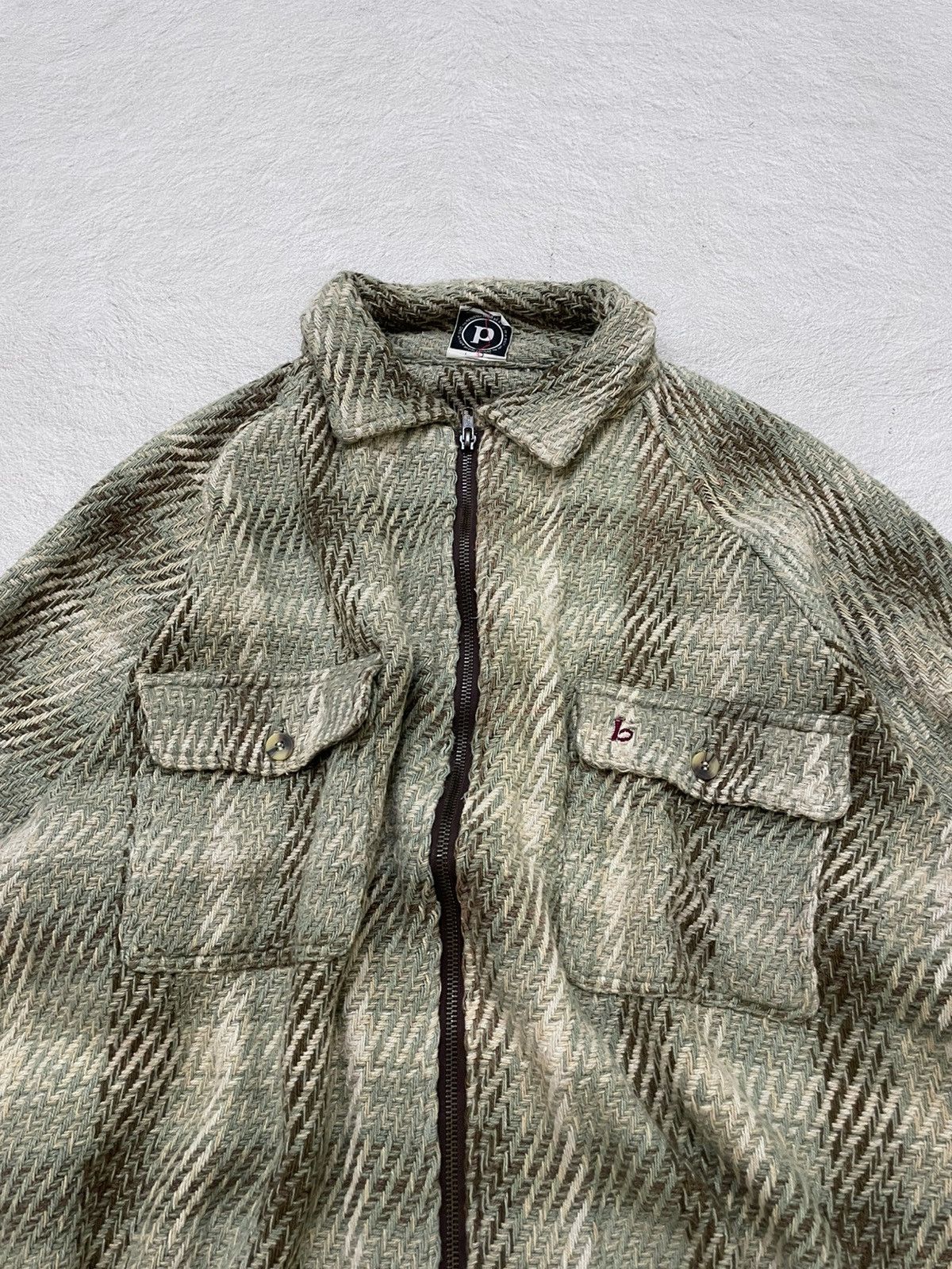 Japanese Brand 2000s Burns Green Textured Zip Jacket Textured woven Fabric Size US L / EU 52-54 / 3 - 2 Thumbnail