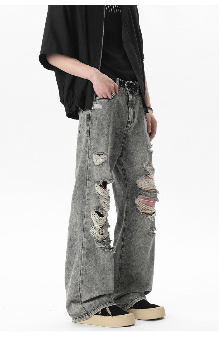 Japanese Brand Men's trendy retro loose wide-leg ripped jeans Size US 32 / EU 48 - 6 Thumbnail