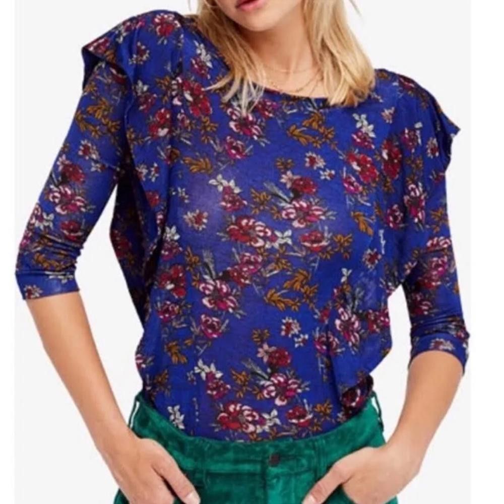 Free People Free People l Blue Floral Ruffle Blouse Small Size S / US 4 / IT 40 - 10 Thumbnail
