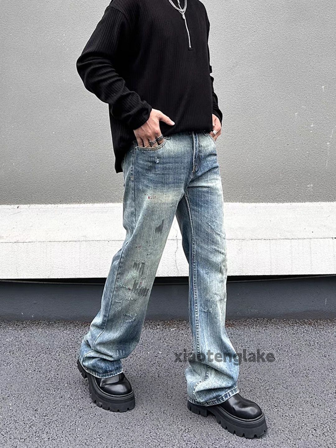 Jean × Vintage washed faded skate hiphop punk paint stain jeans Size US 34 / EU 50 - 1 Thumbnail