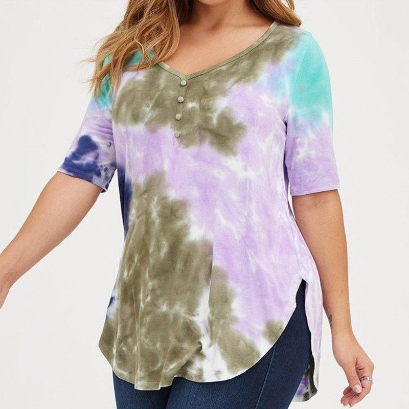 Torrid Torrid Super Soft Knits Tie Dye Tunic Henley Size 3X Stretch Size 3XL / US 20-22 - 1 Thumbnail