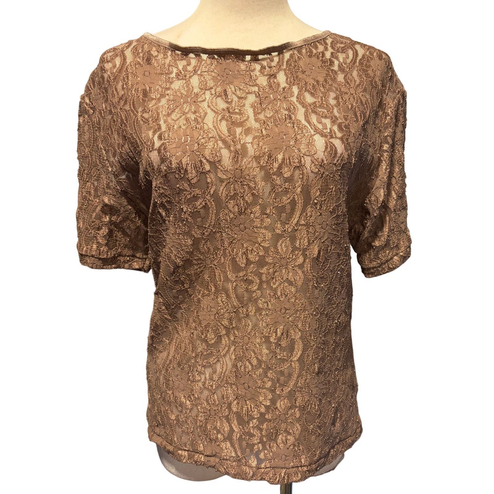 Vintage Cinema Etoile Vintage Cocoa Brown Lace Top Short Sleeve Size S / US 4 / IT 40 - 1 Thumbnail