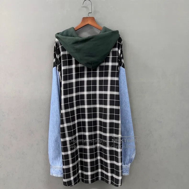Balenciaga Balenciaga Denim Patchwork Hoodie Shirt Size US XL / EU 56 / 4 - 2 Thumbnail