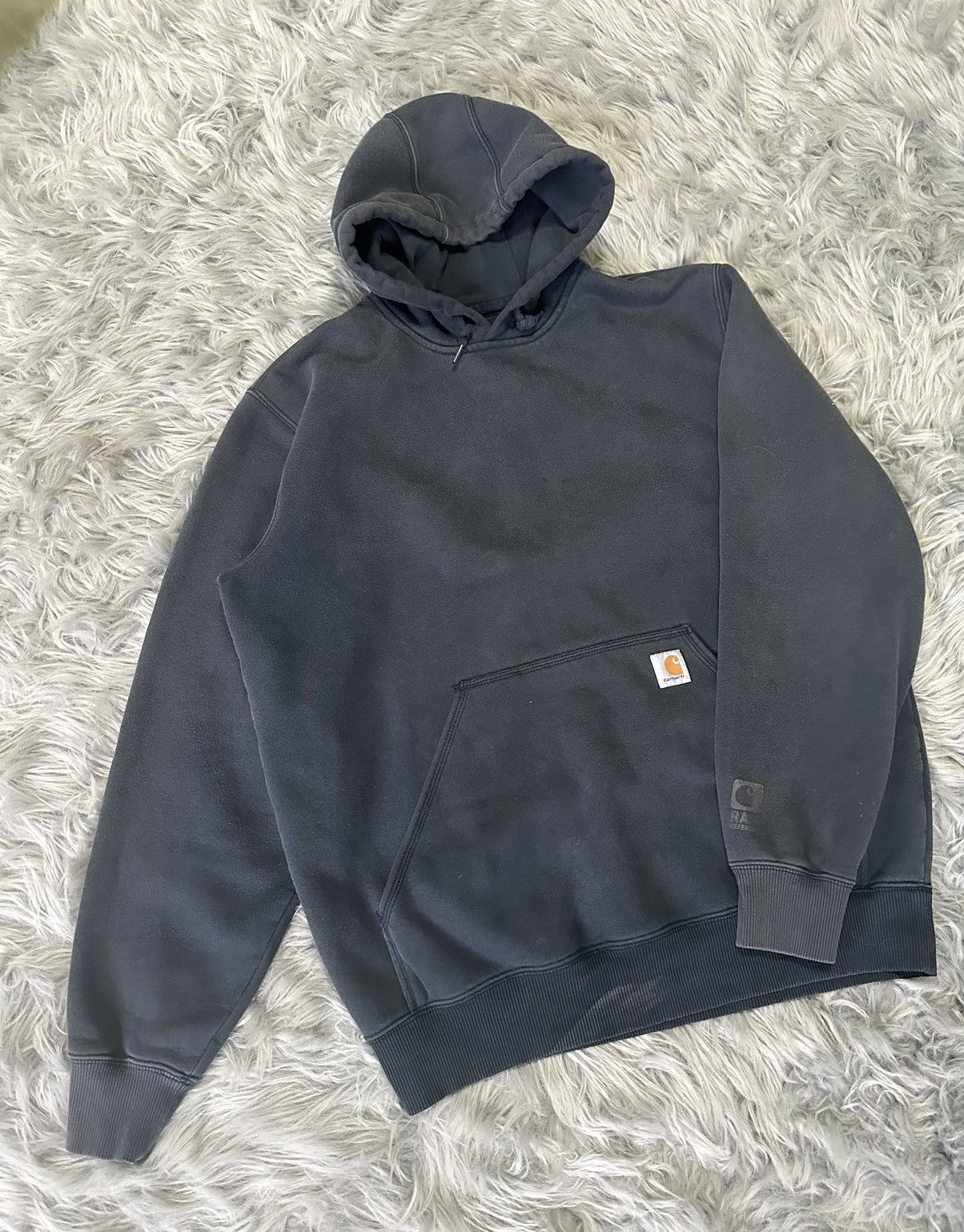 Image of Dusty Blue Faded Carhartt Hoodie in Petrol Blue, Men's (Size XL)