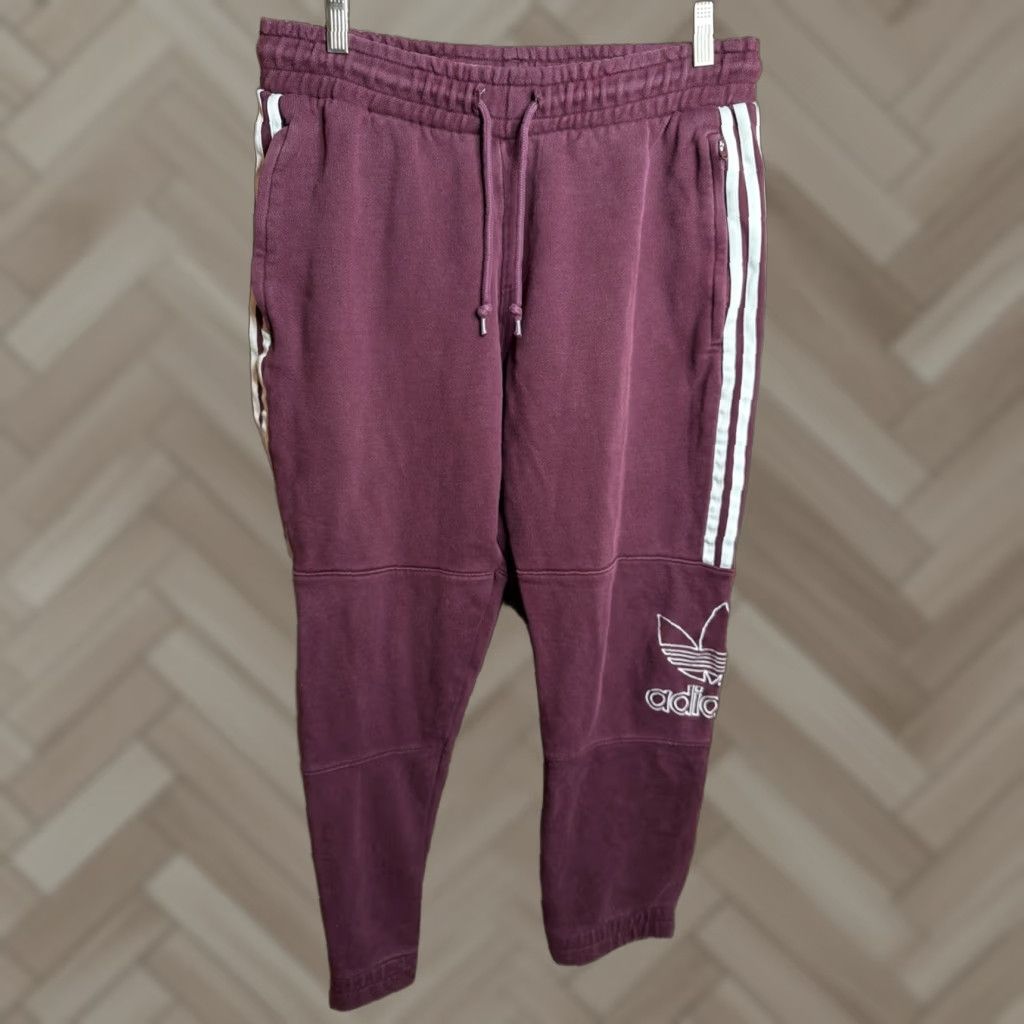 Adidas Adidas Originals Men's L Joggers Maroon Embroidered Size US 33 - 1 Thumbnail