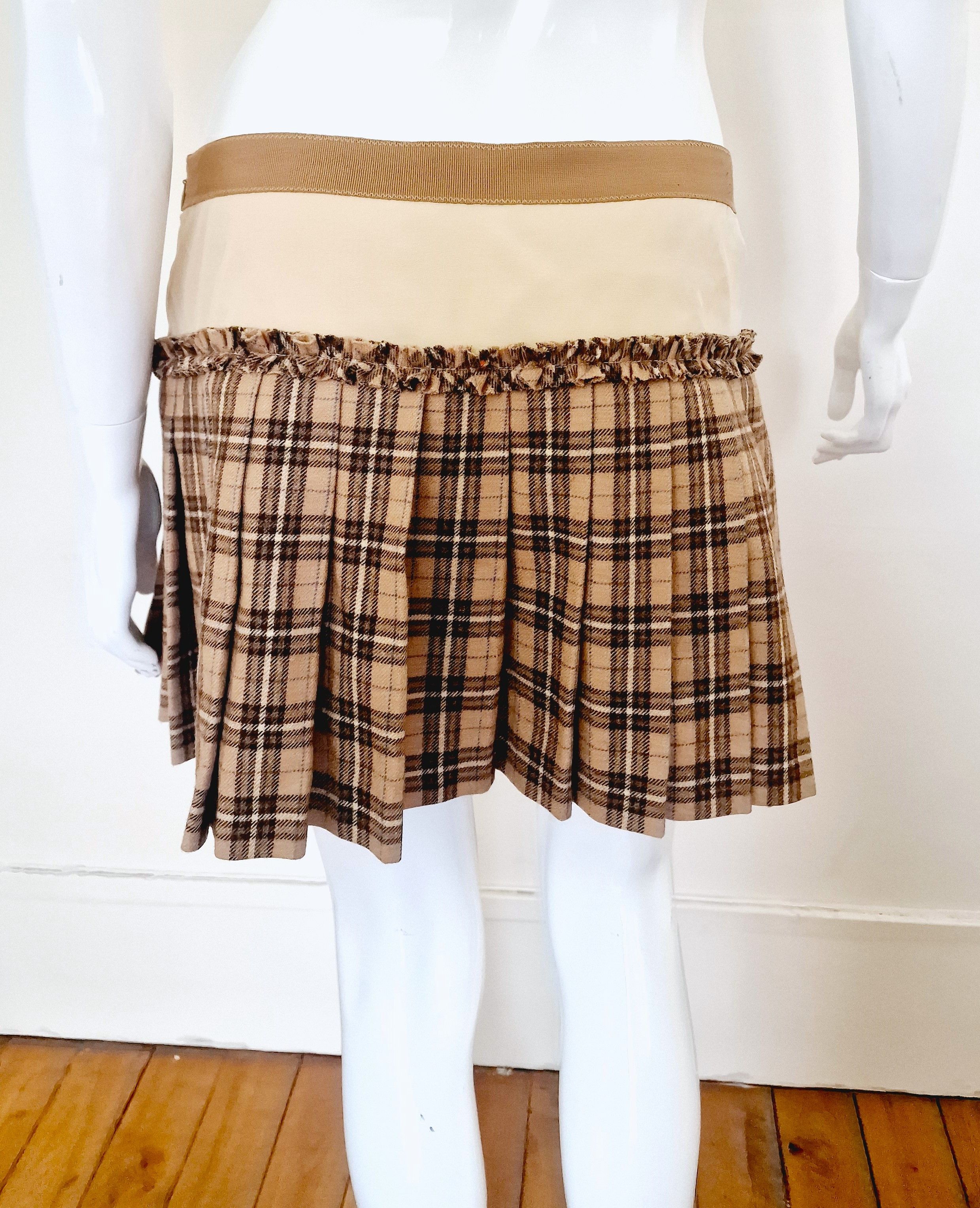 Dolce and Gabbana Tartan Trim Pleated Checked D&G Mini Skirt