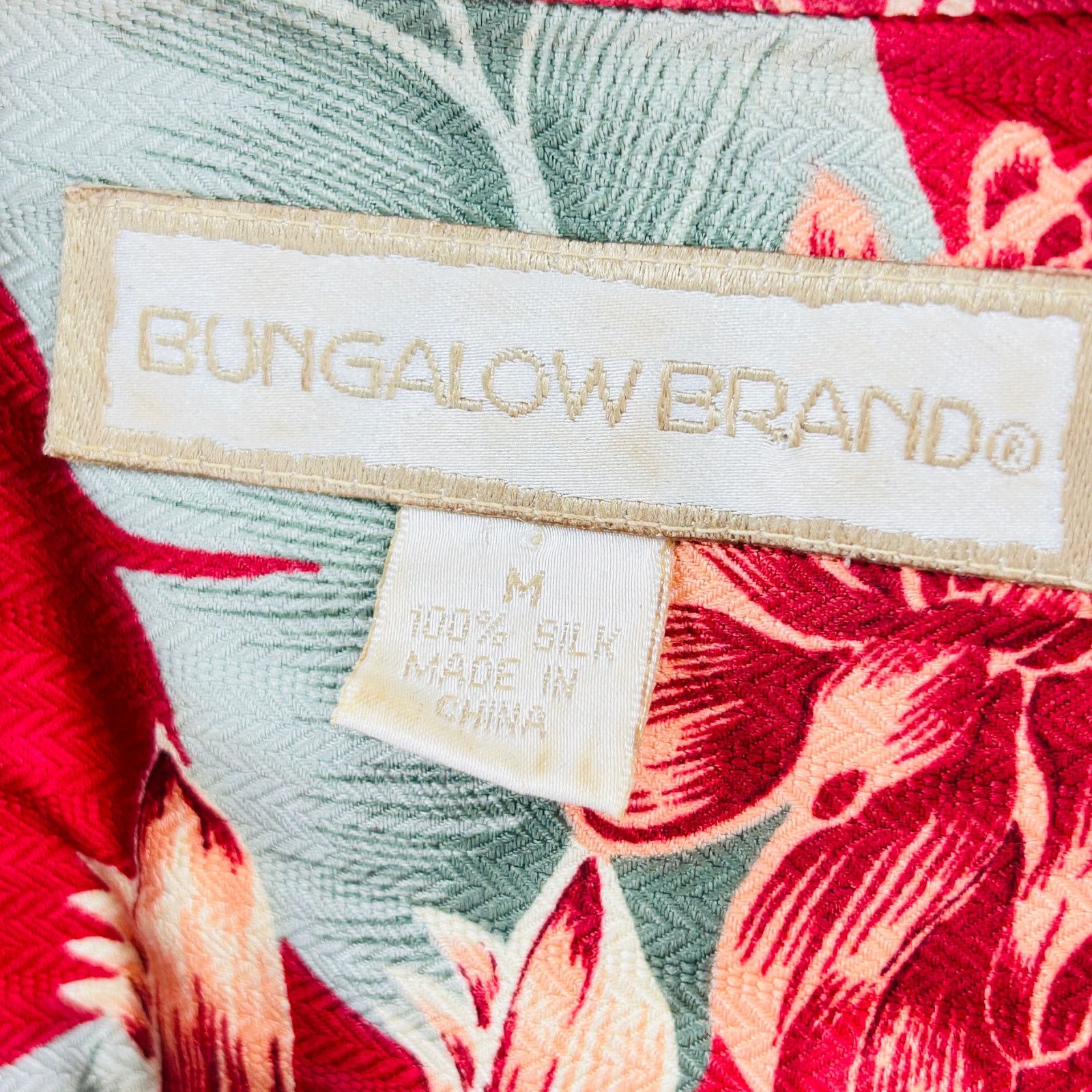 Vintage 90s Bungalow Brand Red Floral Tropical Silk Cropped Shirt Size M / US 6-8 / IT 42-44 - 5 Thumbnail