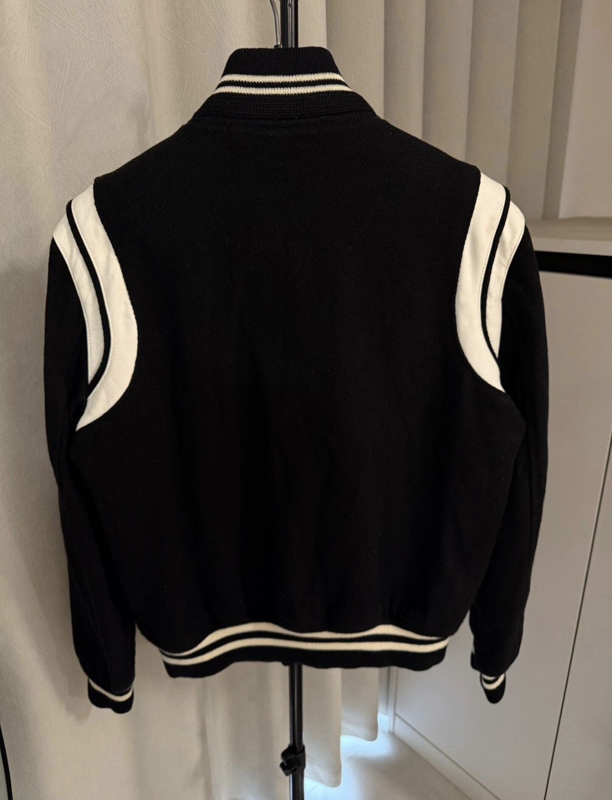 Saint Laurent Paris Saint Laurent 2017FW Black & White Wool Teddy Varsity Jacket Size US M / EU 48-50 / 2 - 2 Thumbnail