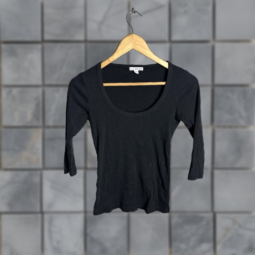 James Perse James Perse Shirt Womens 1 Black Scoop Neck 3/4 Sleeve Ribbed Knit Top Size XS / US 0-2 / IT 36-38 - 1 Thumbnail