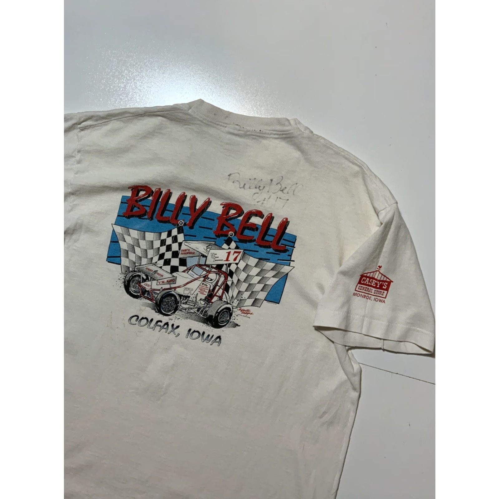 Fruit Of The Loom VINTAGE 90s Billy Bell Colfax Iowa Team 17 Sprint Car Racing Single Stitch T-Shirt XL White Mens Size US XL / EU 56 / 4 - 5 Thumbnail
